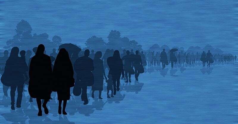 illustration of sillouetted people walking in a line